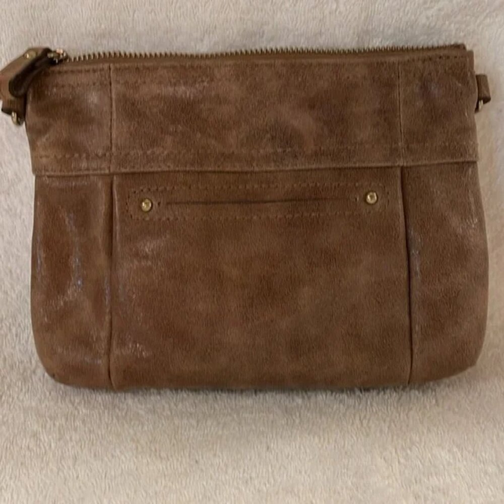 EUC B Makowsky Genuine Leather Crossbody Handbag. Taupe Color - Picture 3 of 9